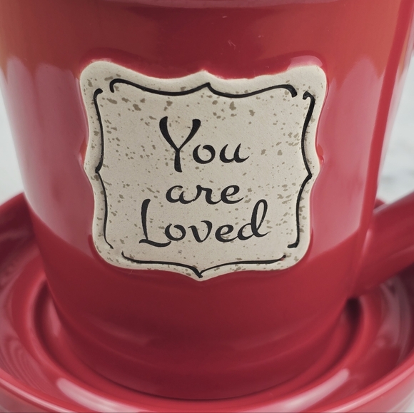 Nicole Brayden "You Are Loved" Red Ceramic 12 oz Mug with Tea Bag Plate Set - Picture 2 of 9